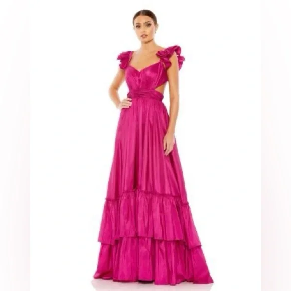 Mac Duggal 68062 Tie Back Ruffle Skirt Gown Maxi Dress Magenta Pink Size 6 NEW - Picture 7 of 12
